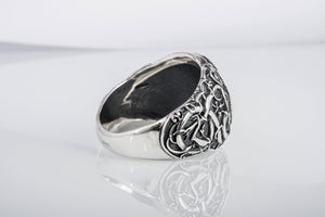 Drakkar Symbol Ring with Urnes Style Sterling Silver Viking Jewelry - vikingworkshop