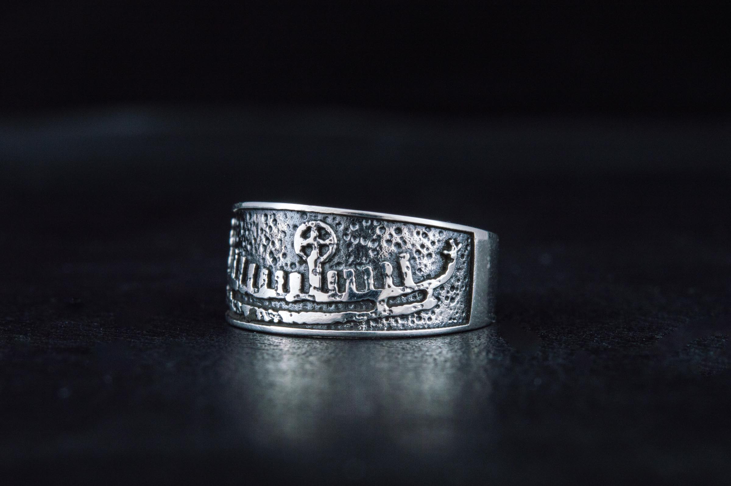 Ring with Drakkar Symbol Sterling Silver Handcrafted Norse Jewelry - vikingworkshop