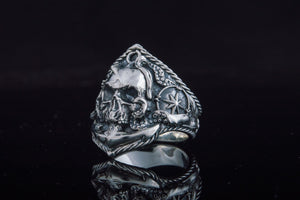 Skull Ring with Anchor Sterling Silver Unique Norse Jewelry - vikingworkshop