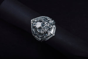 Skull Ring with Anchor Sterling Silver Unique Norse Jewelry - vikingworkshop