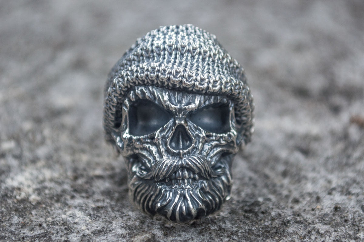 Skull Biker Ring Sterling Silver Unique Handmade Jewelry - vikingworkshop