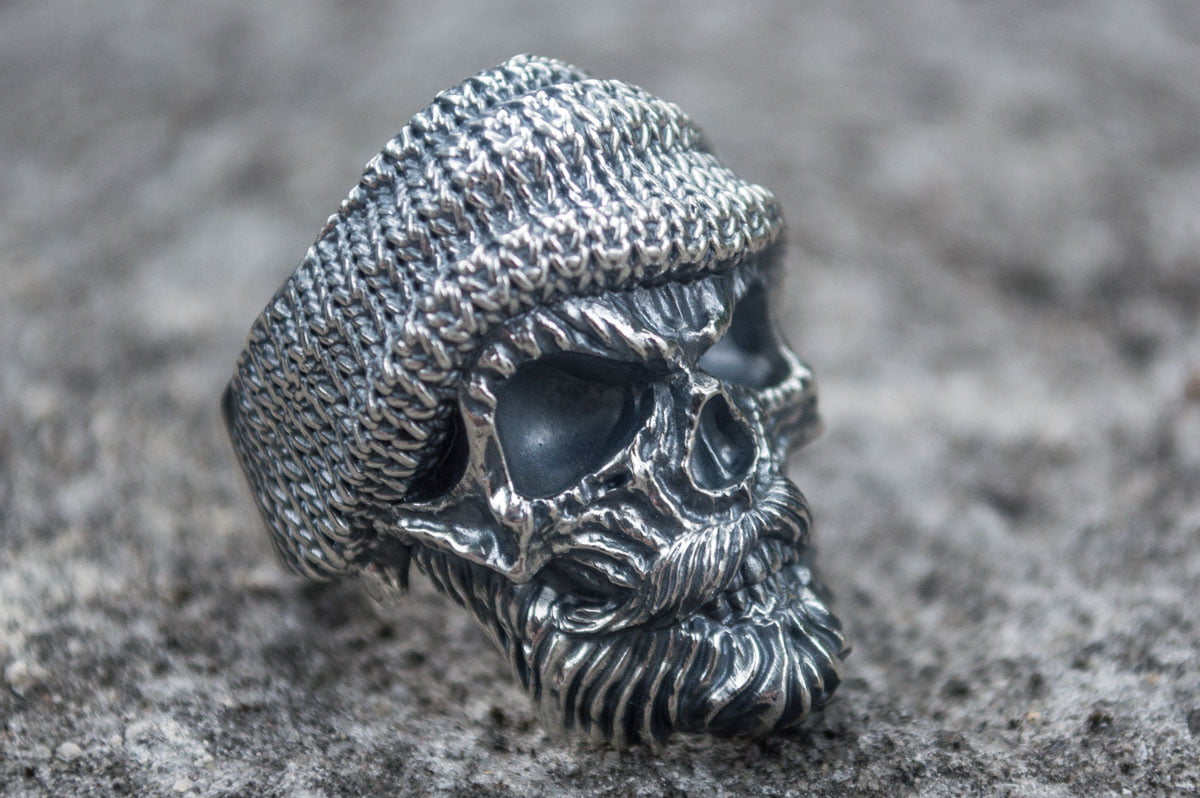 Skull Biker Ring Sterling Silver Unique Handmade Jewelry - vikingworkshop