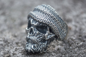 Skull Biker Ring Sterling Silver Unique Handmade Jewelry - vikingworkshop