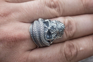 Skull Biker Ring Sterling Silver Unique Handmade Jewelry - vikingworkshop