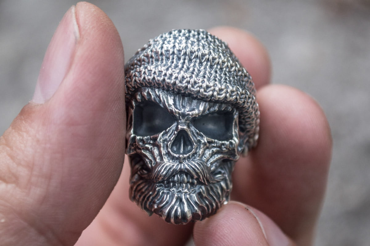 Skull Biker Ring Sterling Silver Unique Handmade Jewelry - vikingworkshop