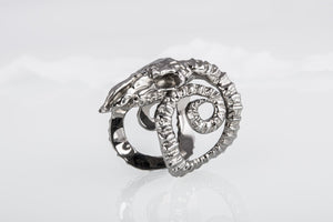 Ram Skull Ring Ruthenium Plated Sterling Silver Unique Black Limited Edition Jewelry - vikingworkshop