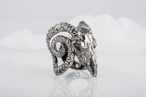 Ram Skull Ring Ruthenium Plated Sterling Silver Unique Black Limited Edition Jewelry - vikingworkshop