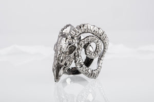 Ram Skull Ring Ruthenium Plated Sterling Silver Unique Black Limited Edition Jewelry - vikingworkshop