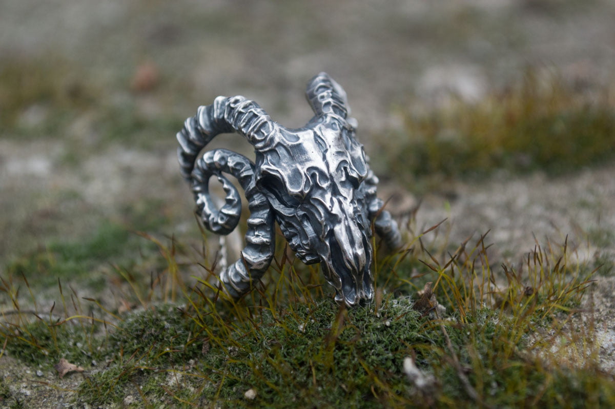 Ram Skull Ring Sterling Silver Unique Handmade Jewelry