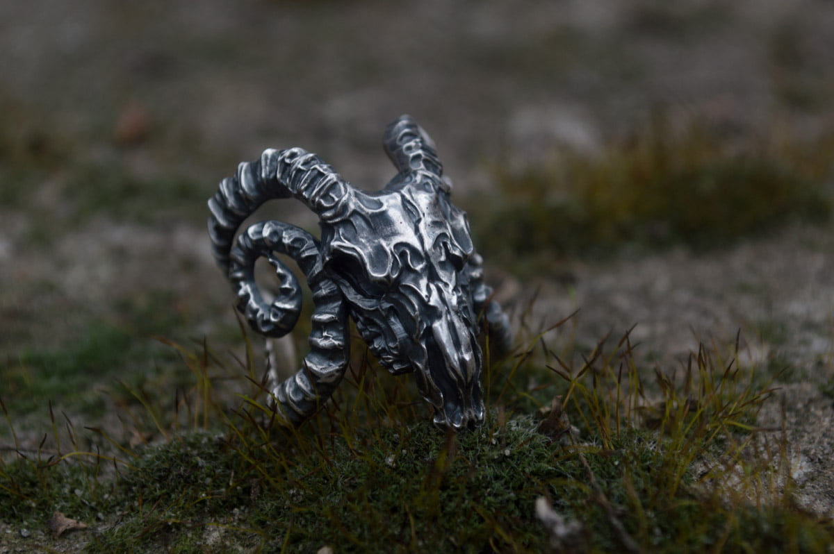 Ram Skull Ring Sterling Silver Unique Handmade Jewelry