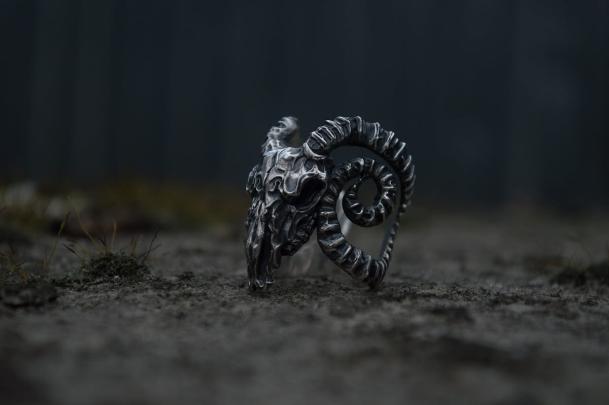 Ram Skull Ring Sterling Silver Unique Handmade Jewelry - vikingworkshop