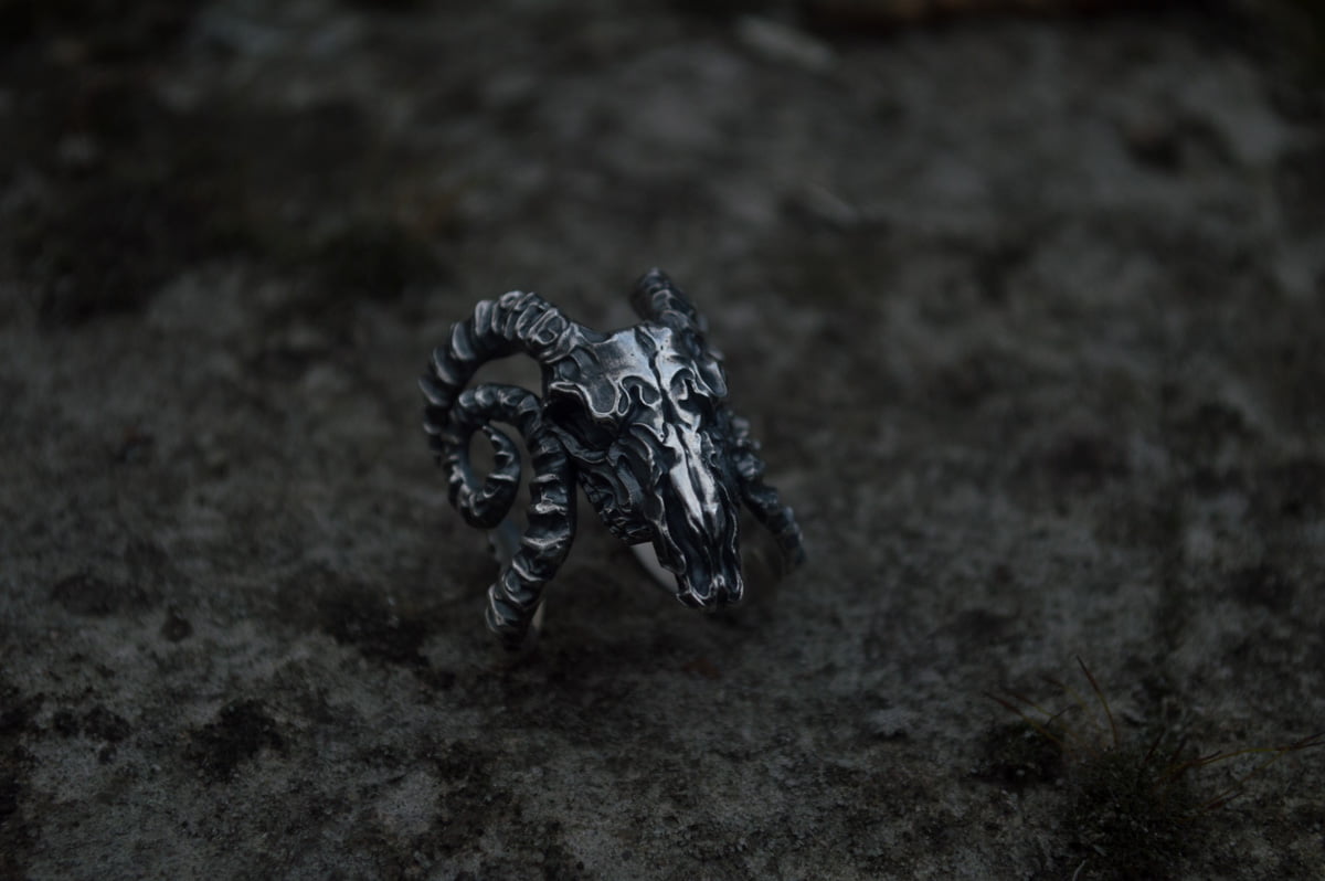 Ram Skull Ring Sterling Silver Unique Handmade Jewelry - vikingworkshop