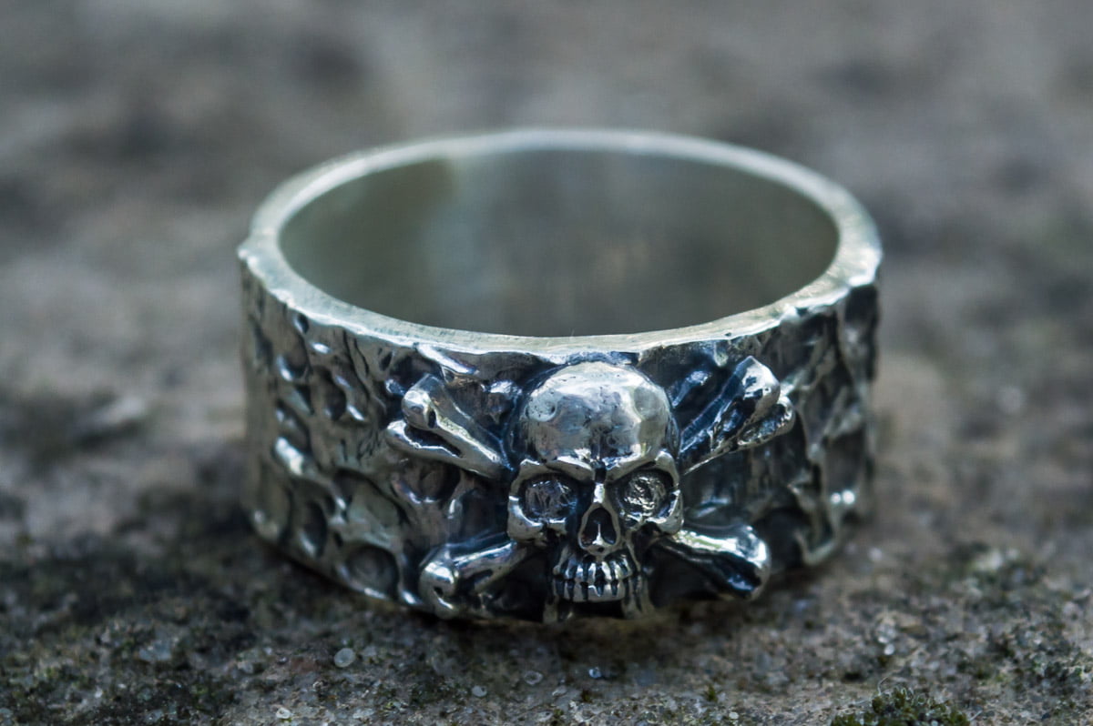 Ring with Jolly Roger Symbol Sterling Silver Unique Jewelry - vikingworkshop