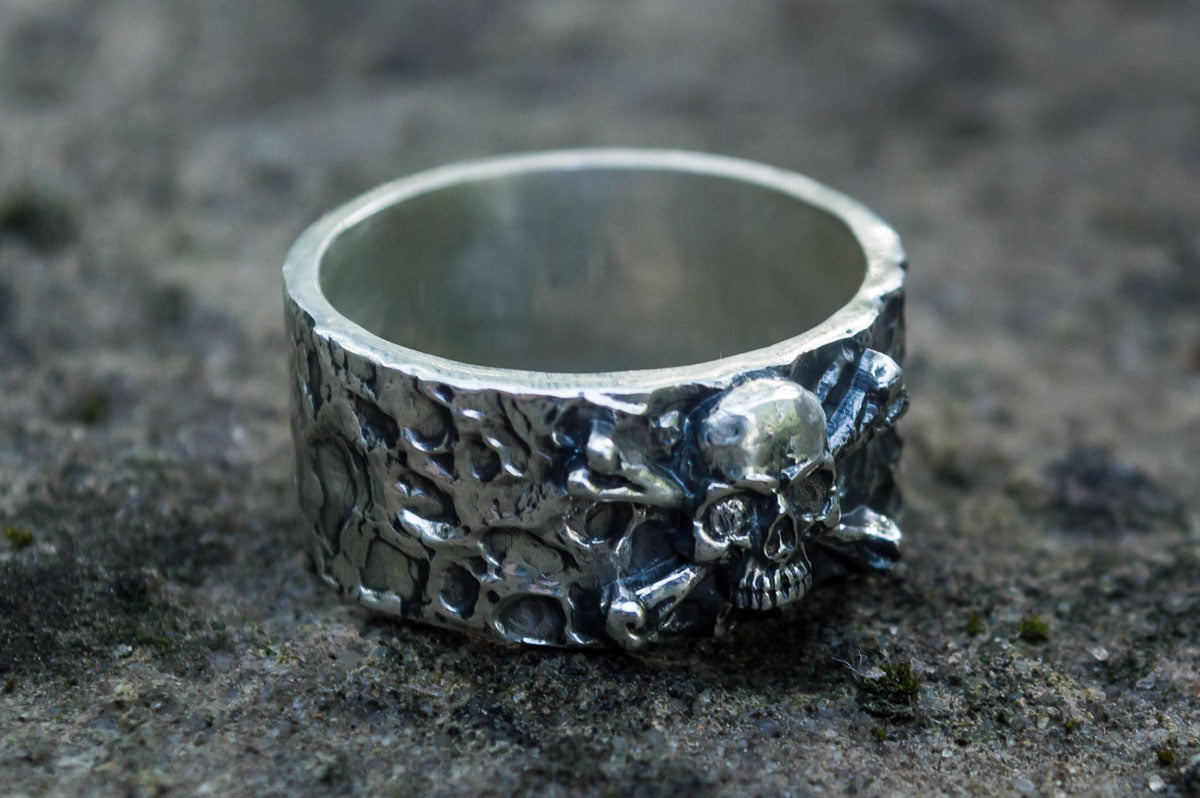 Ring with Jolly Roger Symbol Sterling Silver Unique Jewelry - vikingworkshop