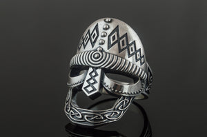 Viking Helmet Ring Sterling Silver Unique Handmade Jewelry - vikingworkshop