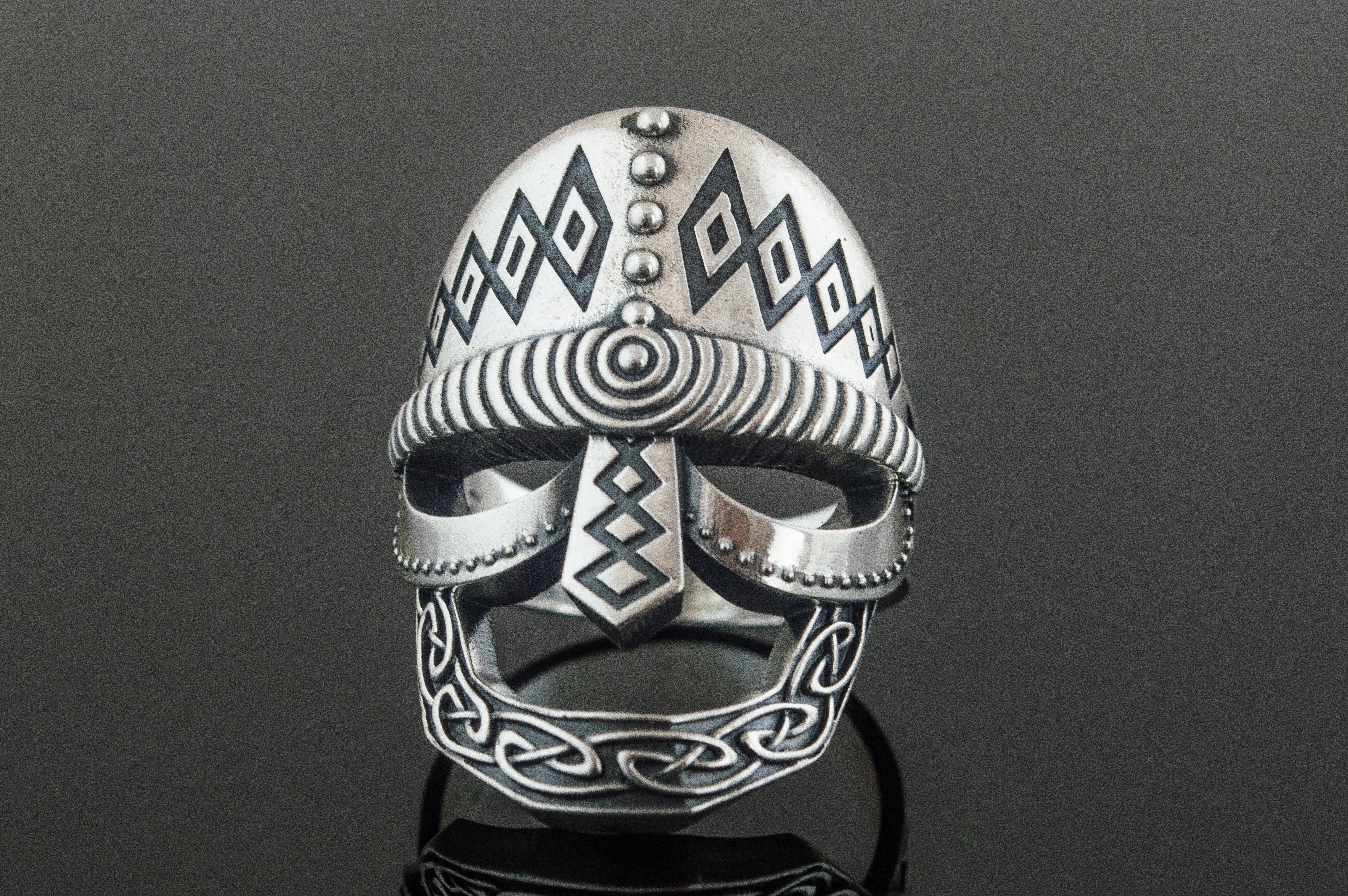 Viking Helmet Ring Sterling Silver Unique Handmade Jewelry - vikingworkshop