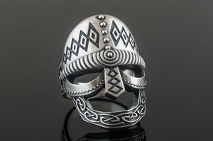 Viking Helmet Ring Sterling Silver Unique Handmade Jewelry - vikingworkshop