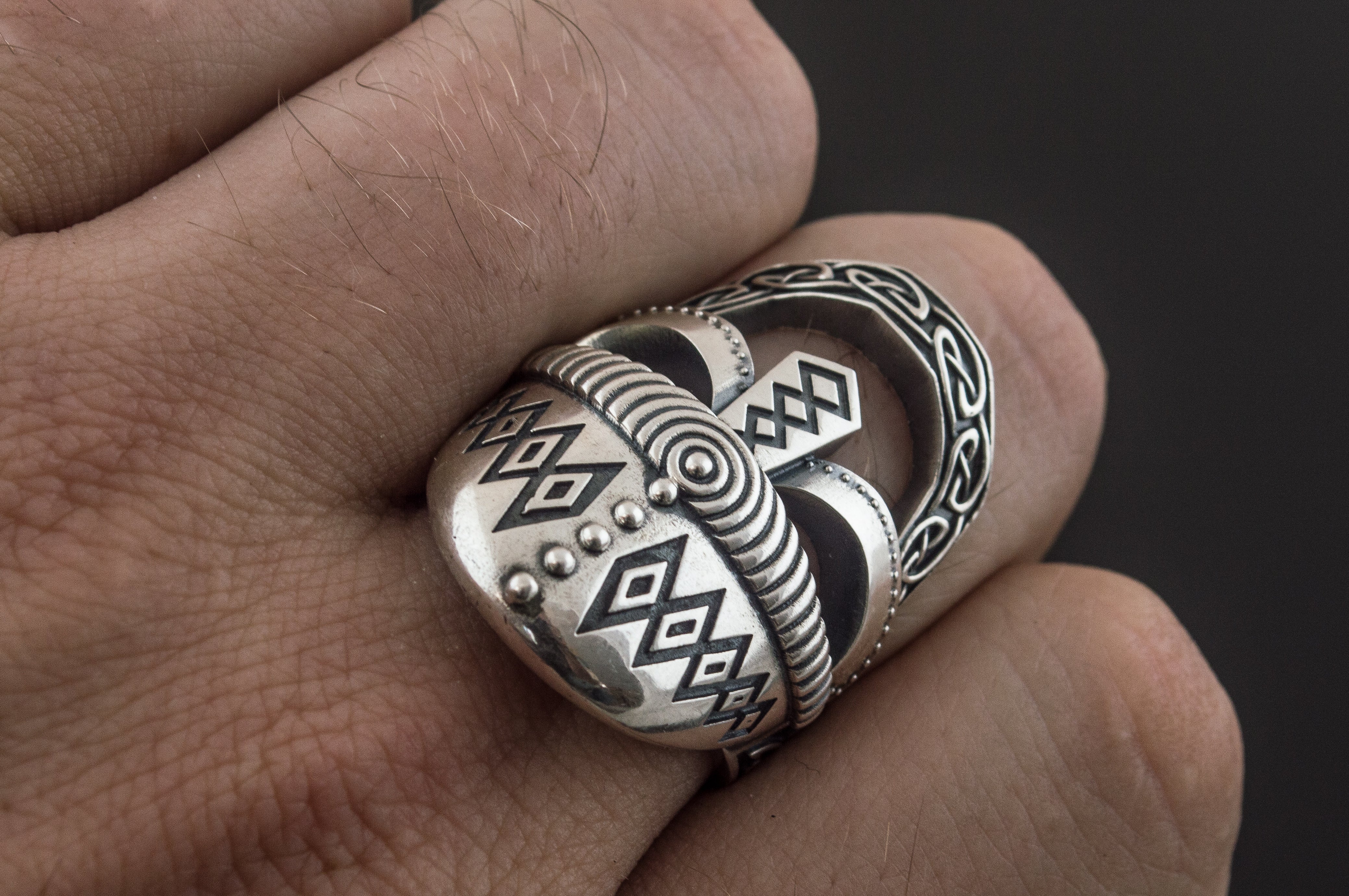 Viking Helmet Ring Sterling Silver Unique Handmade Jewelry - vikingworkshop