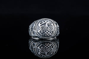 Sleipnir Symbol Ring with Urnes Style Sterling Silver Viking Jewelry - vikingworkshop