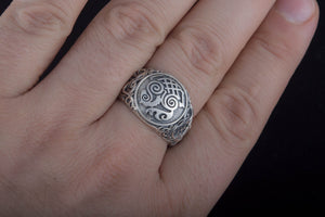 Sleipnir Symbol Ring with Urnes Style Sterling Silver Viking Jewelry - vikingworkshop