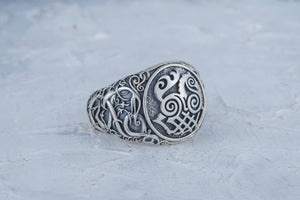 Sleipnir Symbol Ring with Urnes Style Sterling Silver Viking Jewelry - vikingworkshop