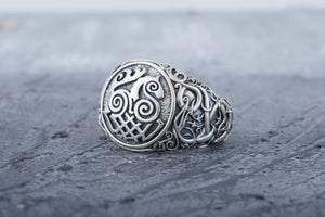 Sleipnir Symbol Ring with Urnes Style Sterling Silver Viking Jewelry - vikingworkshop