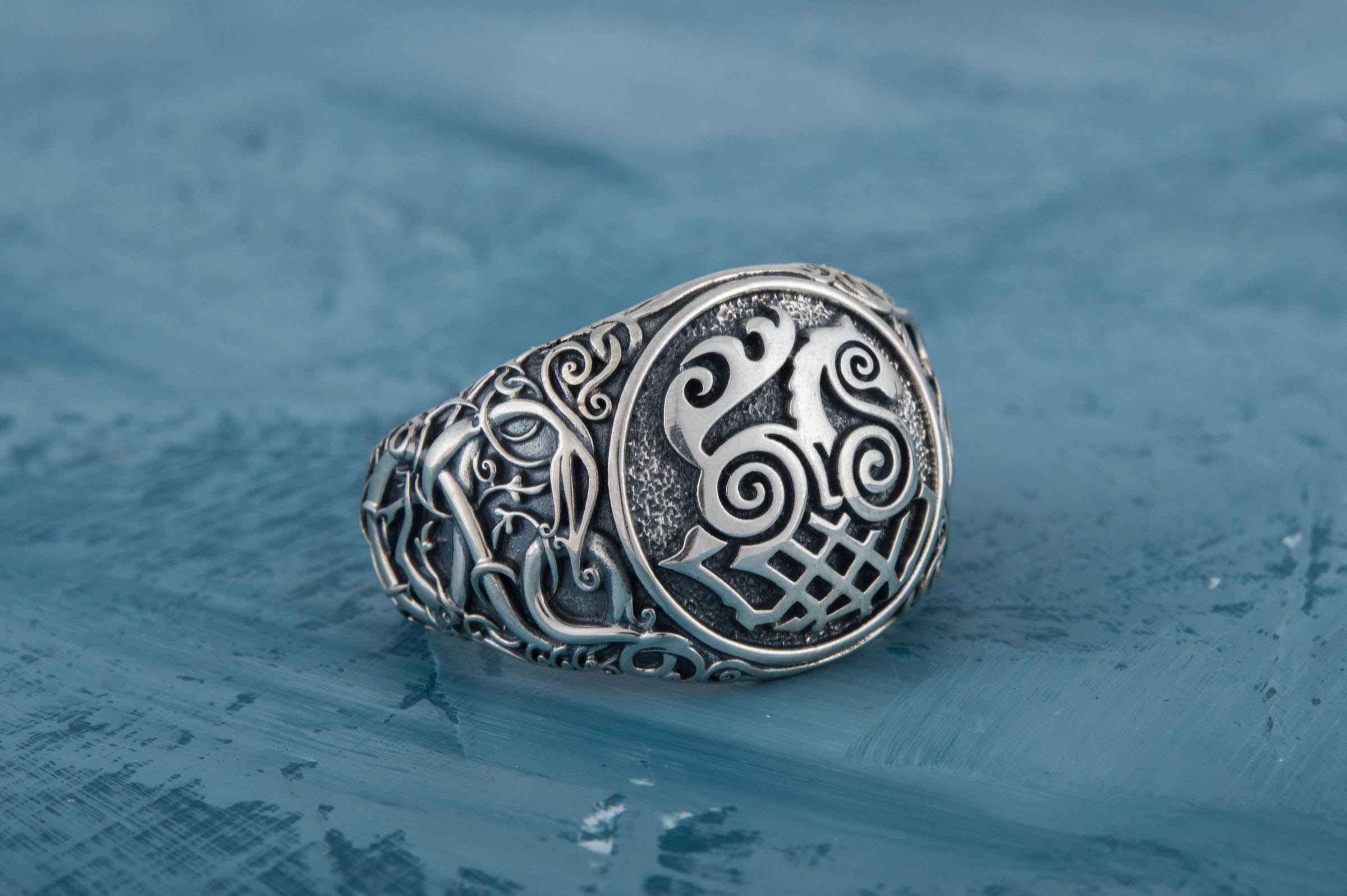 Sleipnir Symbol Ring with Urnes Style Sterling Silver Viking Jewelry - vikingworkshop