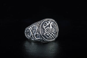 Sleipnir Symbol Ring with Urnes Style Sterling Silver Viking Jewelry - vikingworkshop