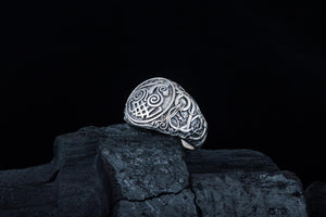 Sleipnir Symbol Ring with Urnes Style Sterling Silver Viking Jewelry - vikingworkshop