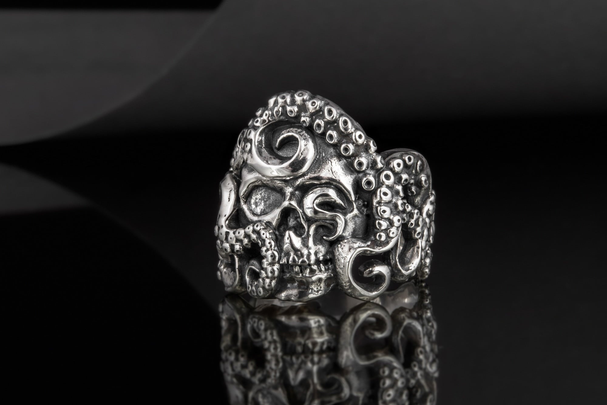 Kraken with Skull Unique Animal Sterling Silver Ring Handcrafted Unique Jewelry - vikingworkshop