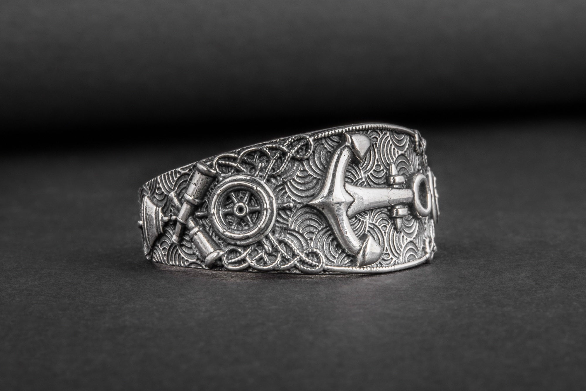 Unique Ring with Anchor Symbol Sterling Silver Handcrafted Jewelry - vikingworkshop