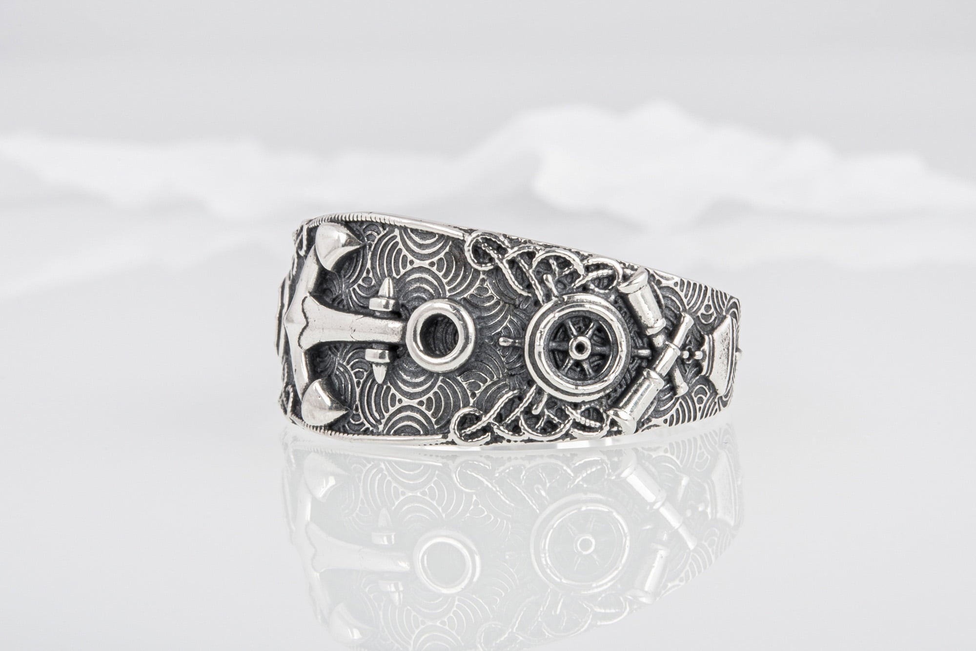 Unique Ring with Anchor Symbol Sterling Silver Handcrafted Jewelry - vikingworkshop