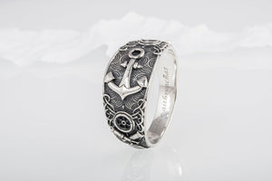 Unique Ring with Anchor Symbol Sterling Silver Handcrafted Jewelry - vikingworkshop