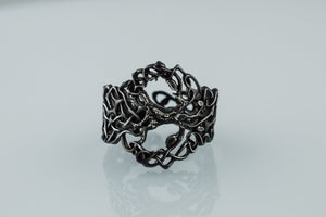 Yggdrasil Ring with Ornament Ruthenium Plated Sterling Silver Unique Black Limited Edition Norse Jewelry - vikingworkshop