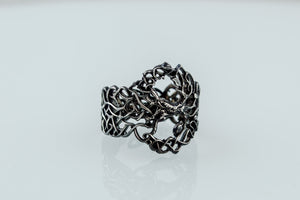 Yggdrasil Ring with Ornament Ruthenium Plated Sterling Silver Unique Black Limited Edition Norse Jewelry - vikingworkshop