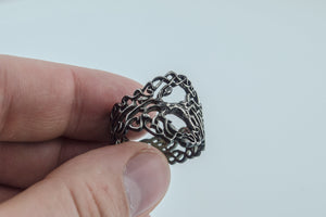 Yggdrasil Ring with Ornament Ruthenium Plated Sterling Silver Unique Black Limited Edition Norse Jewelry - vikingworkshop