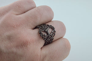 Yggdrasil Ring with Ornament Ruthenium Plated Sterling Silver Unique Black Limited Edition Norse Jewelry - vikingworkshop