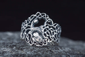 Yggdrasil Ring with Ornament Sterling Silver Unique Norse Jewelry - vikingworkshop