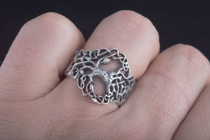 Yggdrasil Ring with Ornament Sterling Silver Unique Norse Jewelry - vikingworkshop