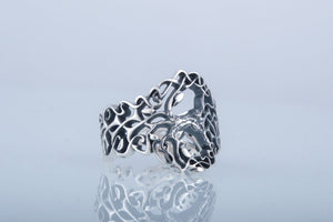 Yggdrasil Ring with Ornament Sterling Silver Unique Norse Jewelry - vikingworkshop