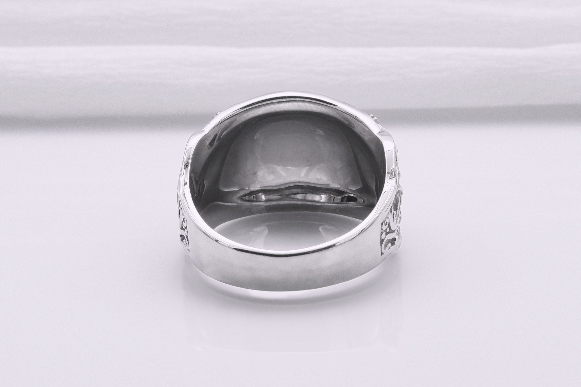 950 Platinum Ring with Black Sun Symbol and Mammen Ornament, Handmade Norse Jewelry - vikingworkshop