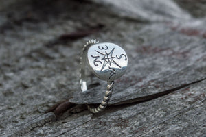 Ring with Compass Symbol Sterling Silver Unique Handcrafted Jewelry - vikingworkshop
