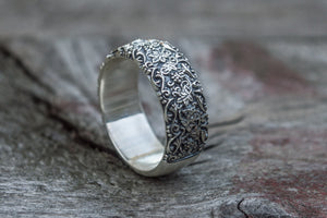 Ring with Flower Ornament Sterling Silver Unique Handmade Jewelry - vikingworkshop