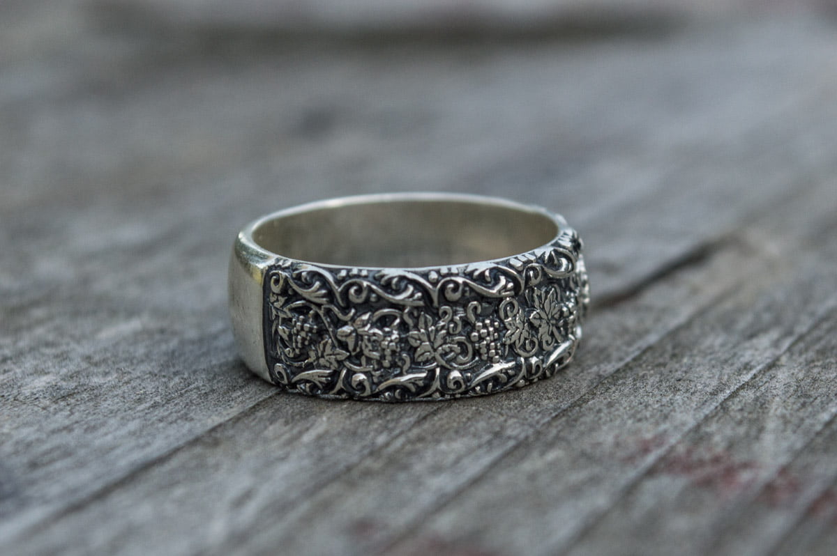 Ring with Flower Ornament Sterling Silver Unique Handmade Jewelry - vikingworkshop