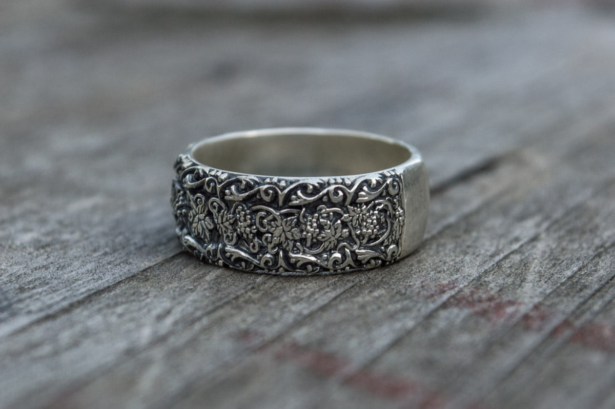 Ring with Flower Ornament Sterling Silver Unique Handmade Jewelry - vikingworkshop