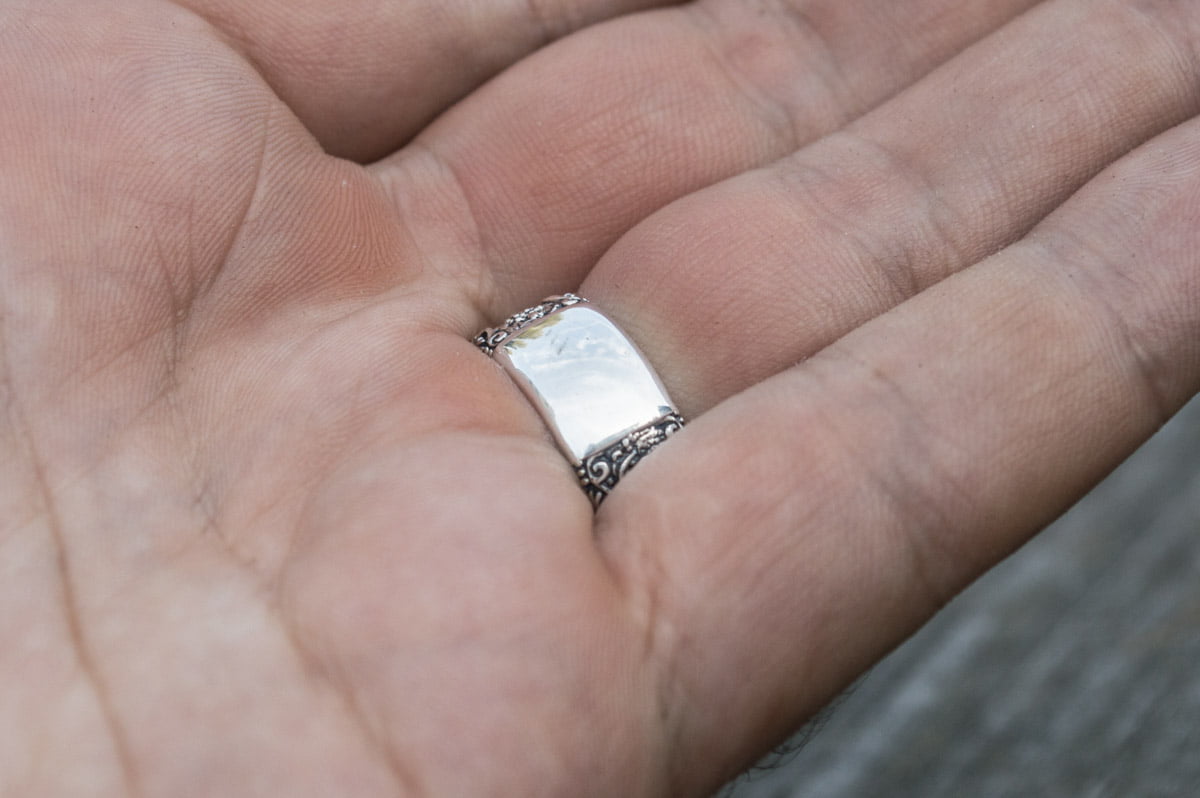 Ring with Flower Ornament Sterling Silver Unique Handmade Jewelry - vikingworkshop