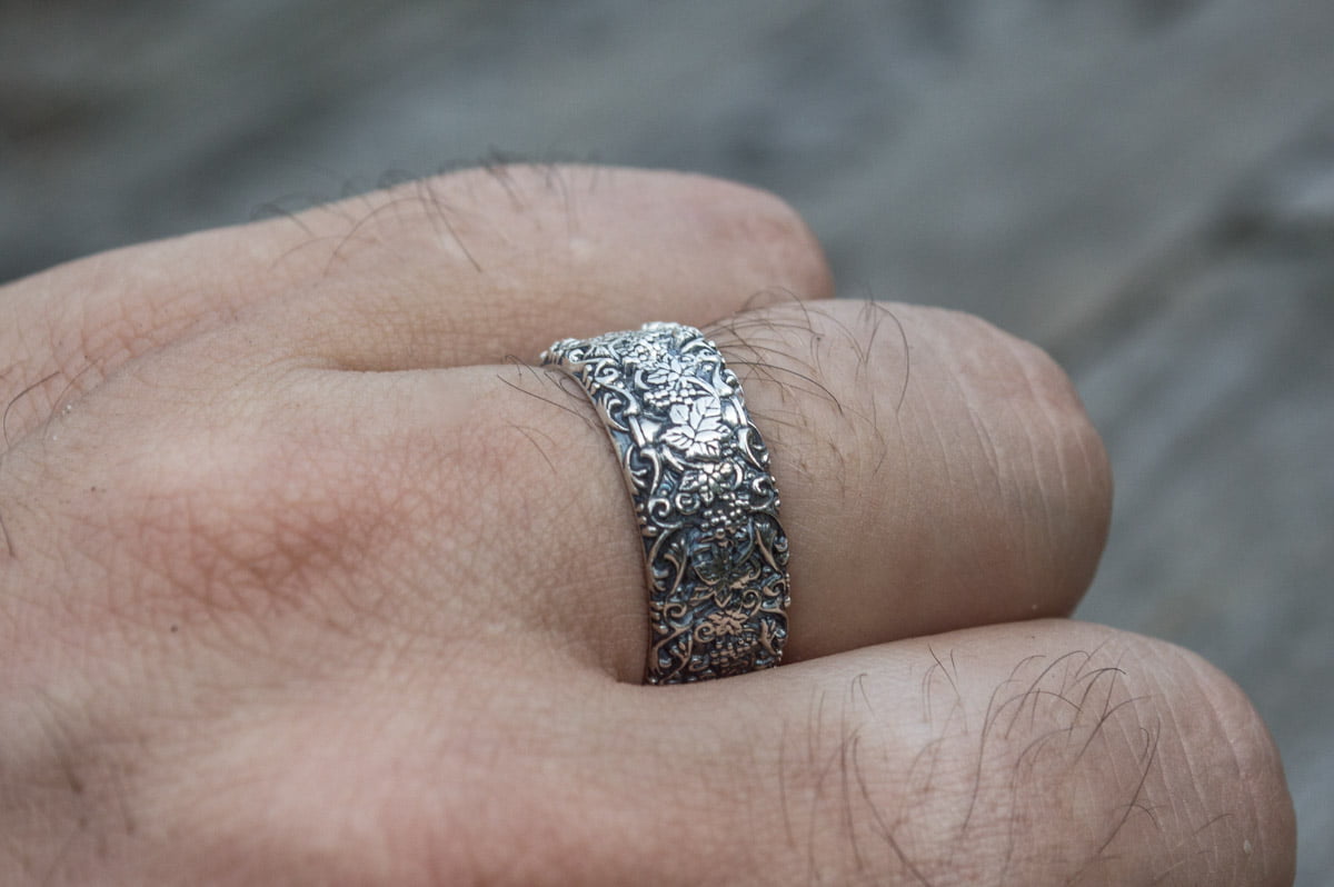 Ring with Flower Ornament Sterling Silver Unique Handmade Jewelry - vikingworkshop