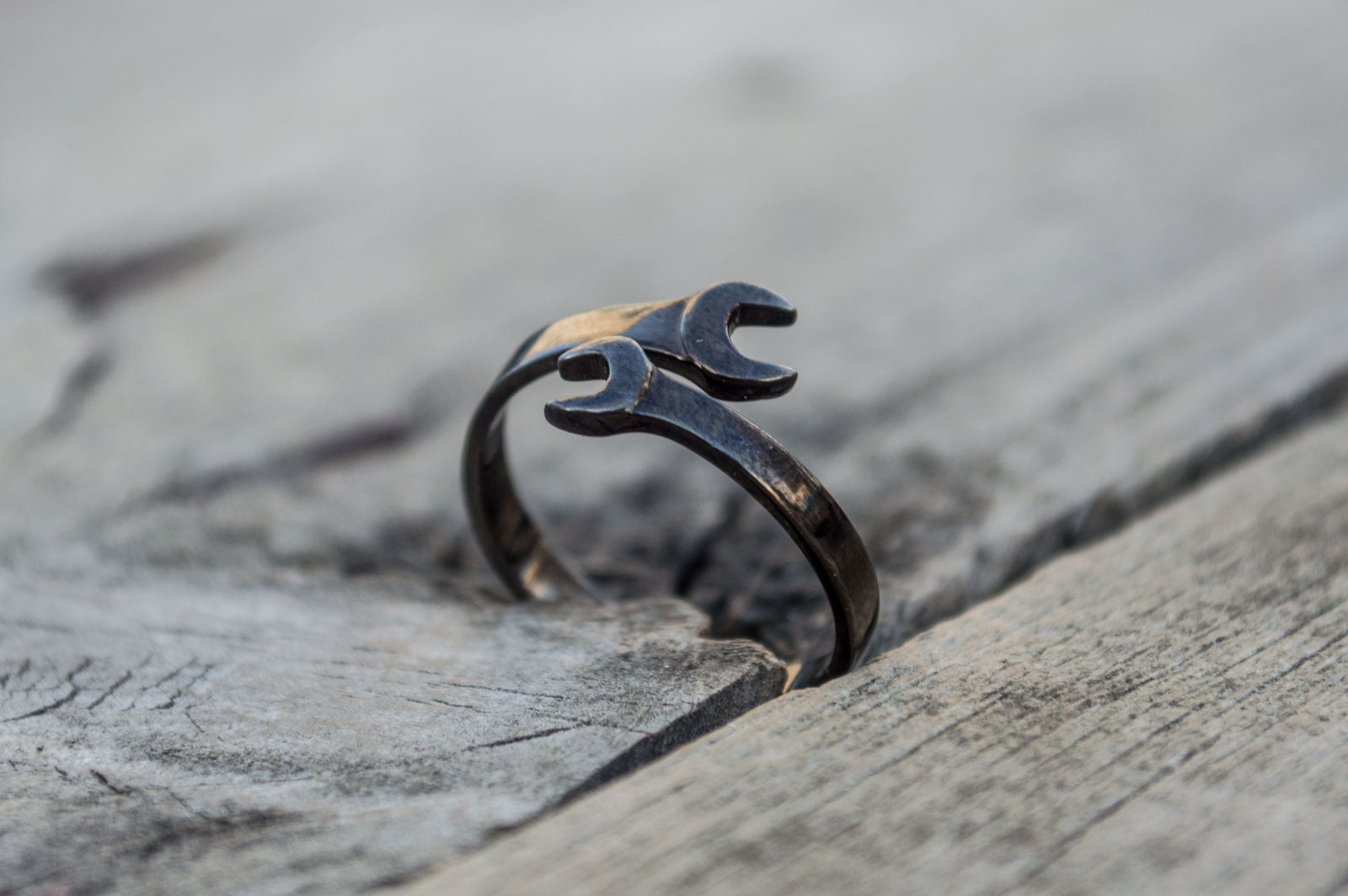 Wrench Ring Sterling Silver Ruthenium Plated Handmade Jewelry - vikingworkshop