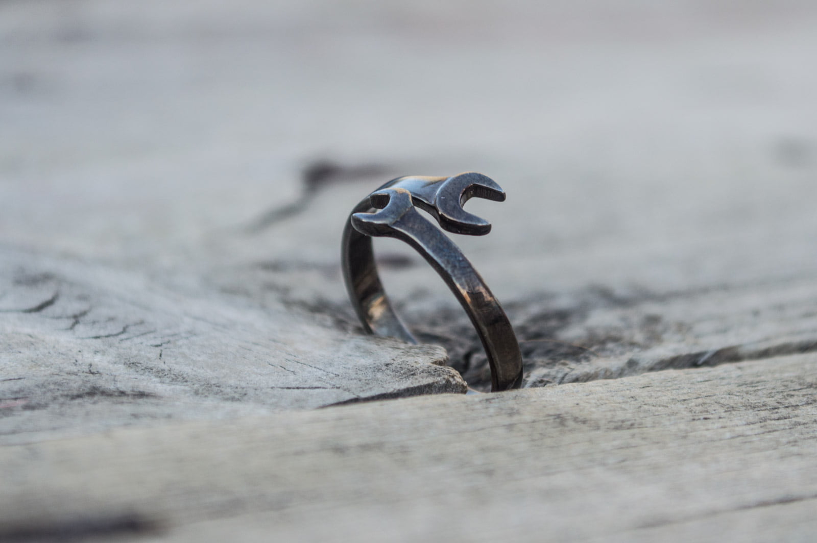 Wrench Ring Sterling Silver Ruthenium Plated Handmade Jewelry - vikingworkshop