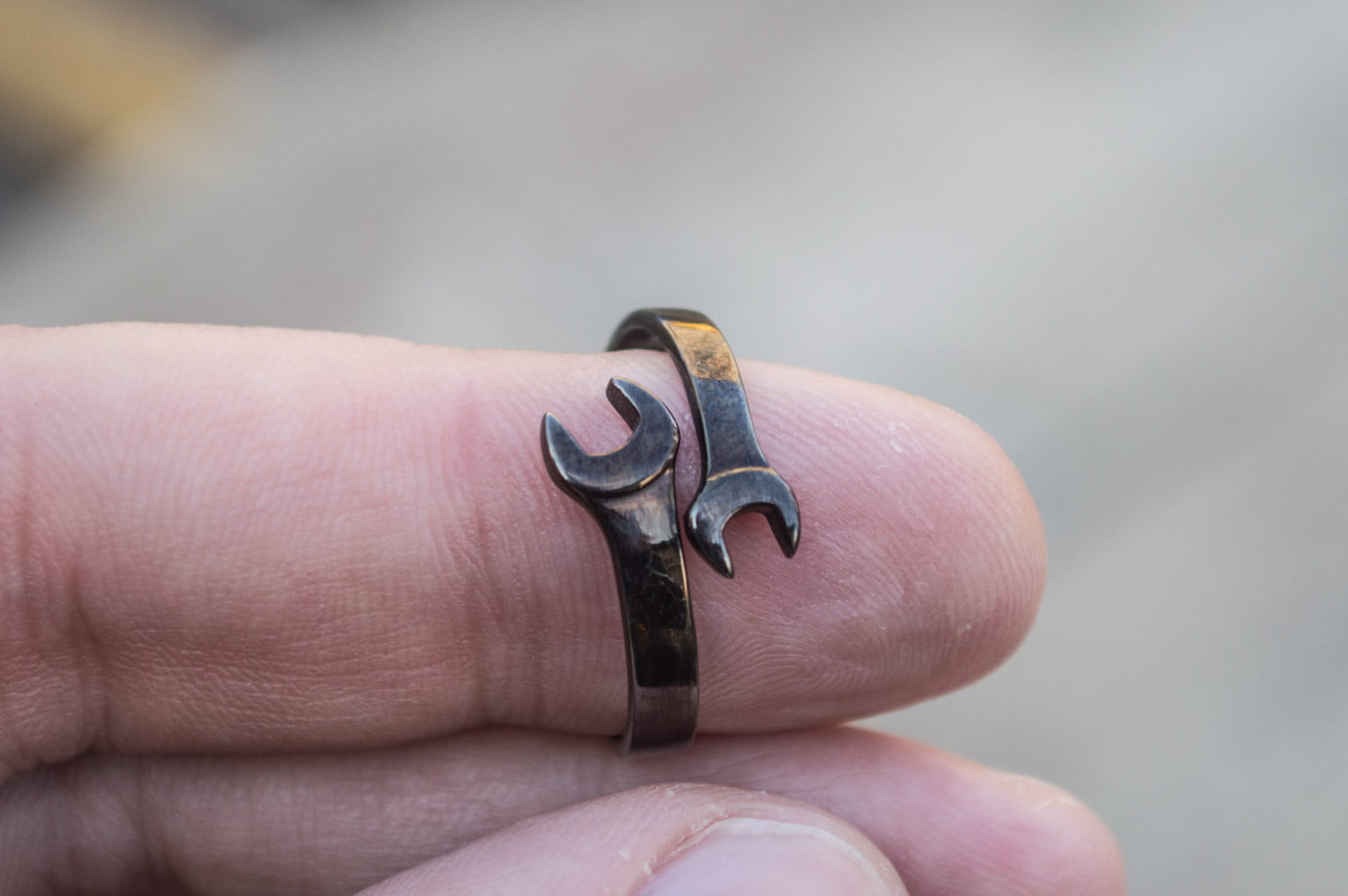 Wrench Ring Sterling Silver Ruthenium Plated Handmade Jewelry - vikingworkshop